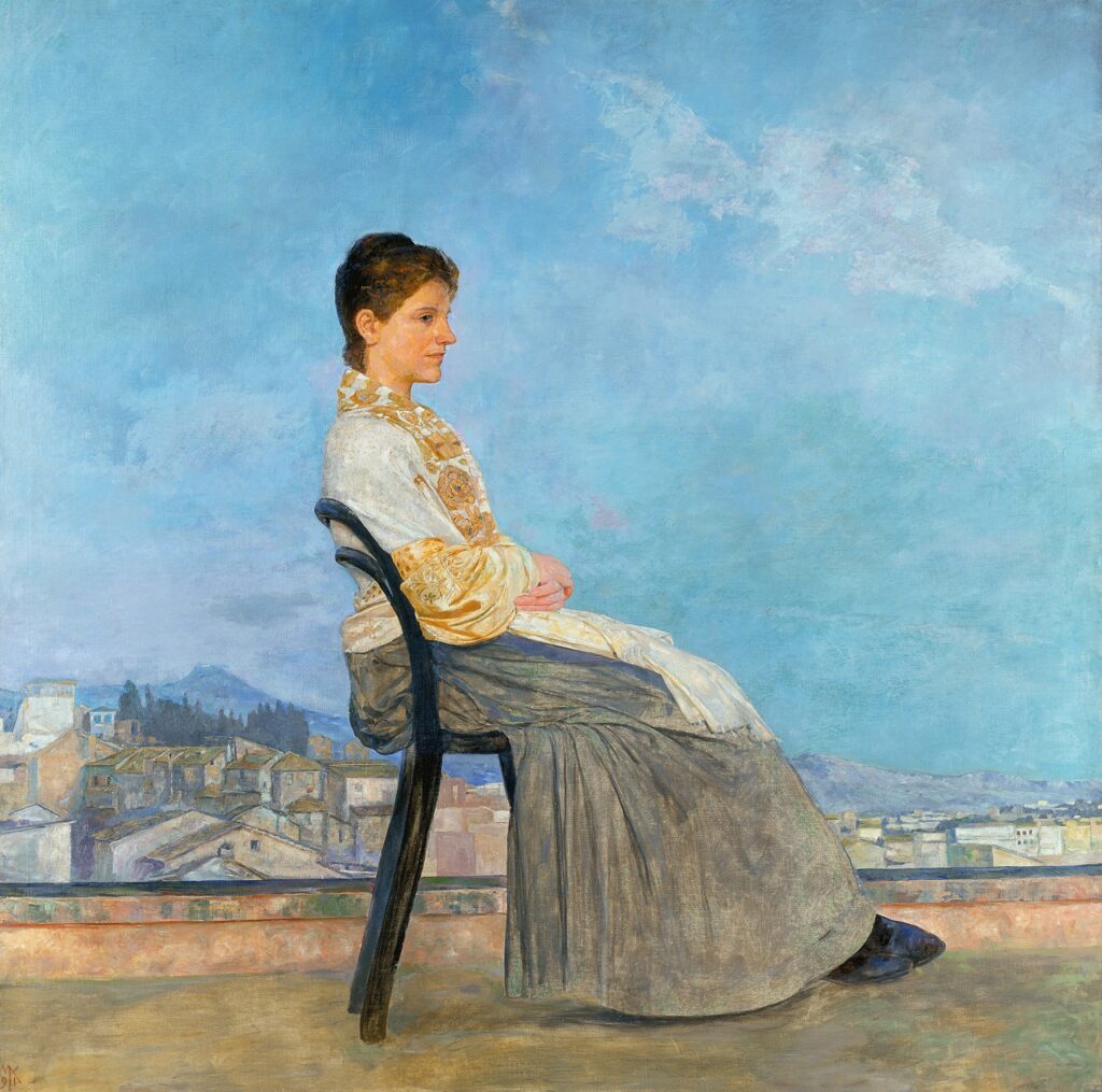 Max Klinger: Portrait of a Roman Woman on a Flat Roof in Rome (1891)